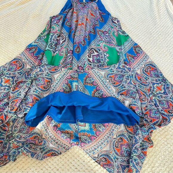 Y2K MSK Colorful Paisley Festival Hanky Hem Halter Fairycore Whimsy Dress Sz.12 - Picture 11 of 14